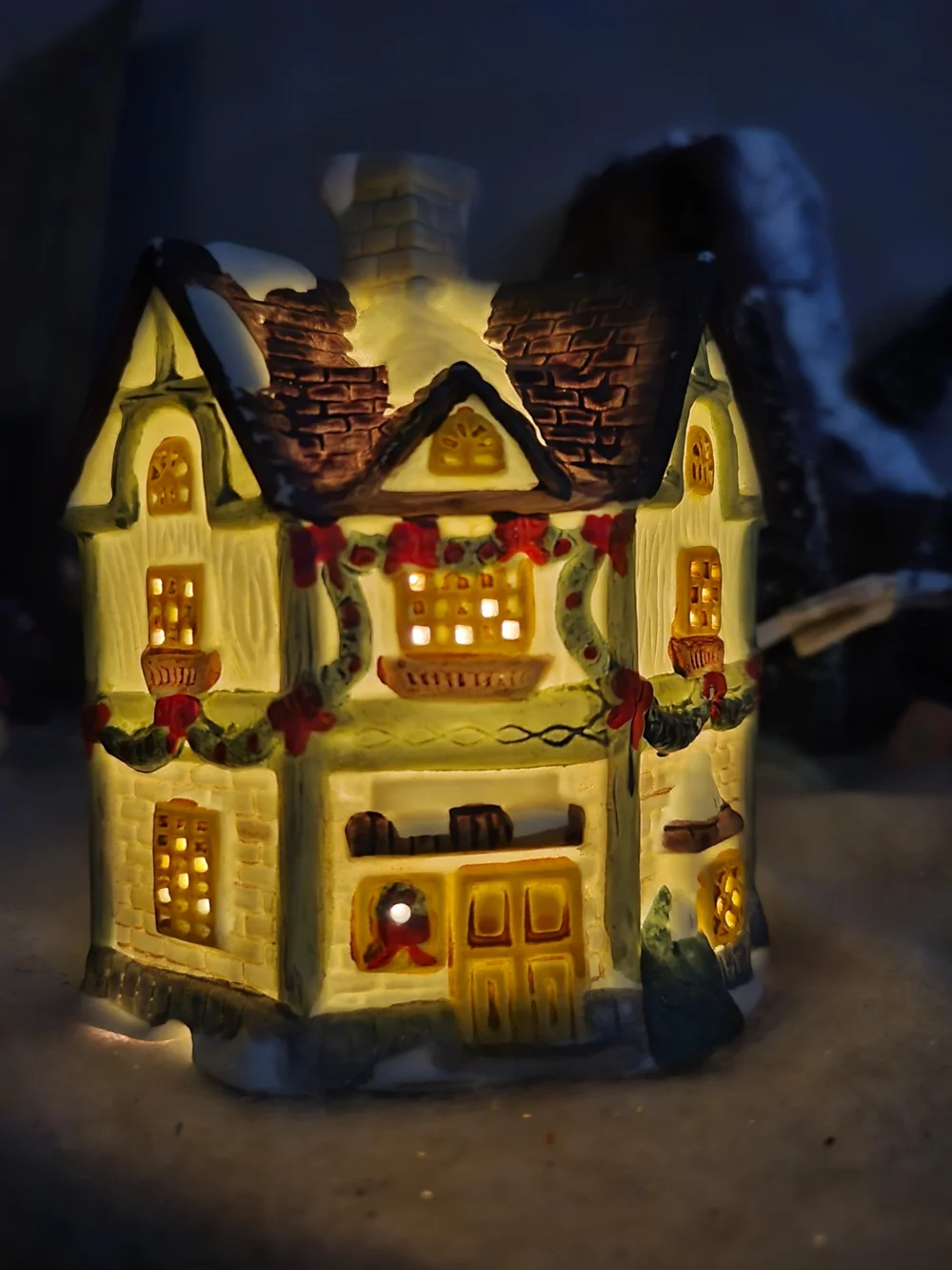 Vintage Lighted Porcelain Christmas Village House - Tudor Style Cottage